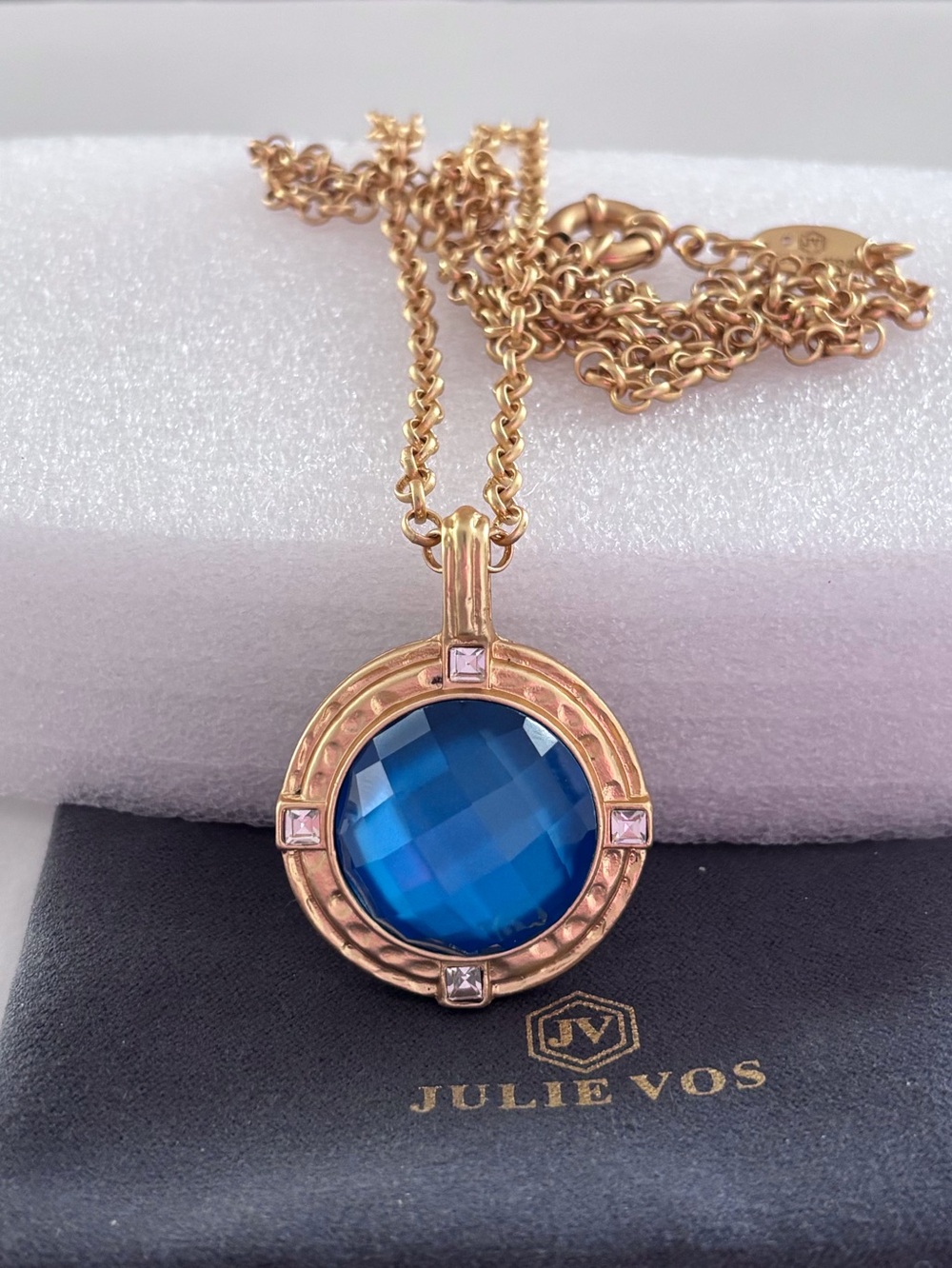 NWOT Julie Vos Gold-tone Necklace with Mountain Blue Round Pendant